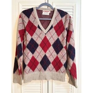 McGREGOR Vtg Sz M 60s 70s Argyle V Neck Sweater Mod VLV Plaid Soft Acrylic